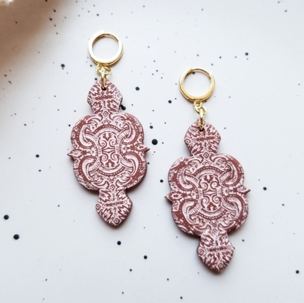 Terracotta tile scroll earrings